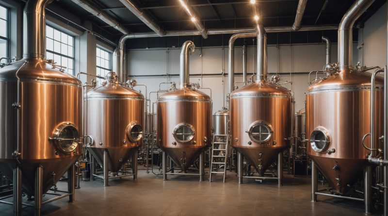 Cuves de brassage en inox dans une brasserie artisanale moderne