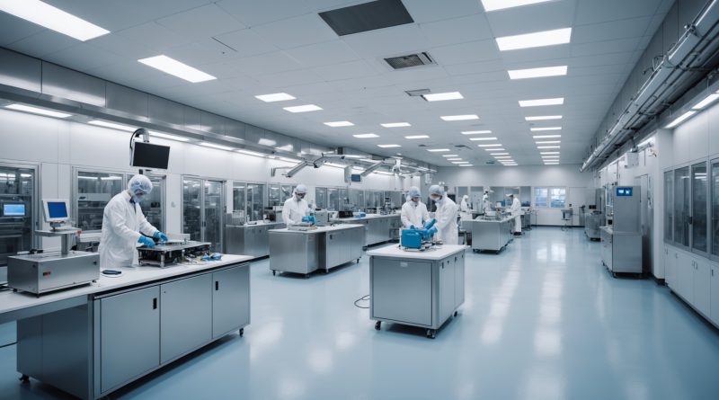 Salle blanche d'une usine de semi-conducteurs avec machines automatisÃ©es