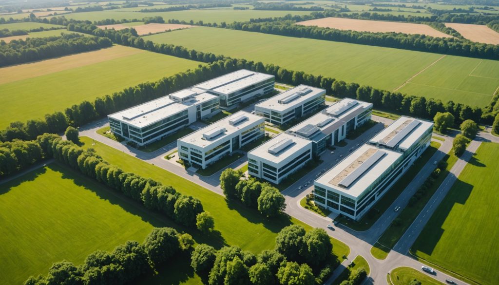 Bâtiments d'entreprises et zone d'activité dans une région française
