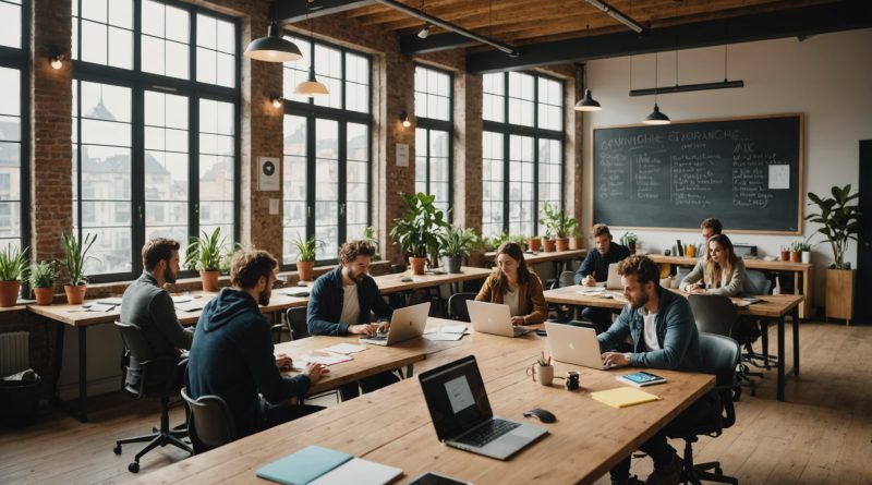 Entrepreneurs collaborant dans un espace de coworking parisien