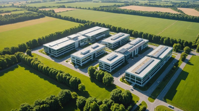 Bâtiments d'entreprises et zone d'activité dans une région française