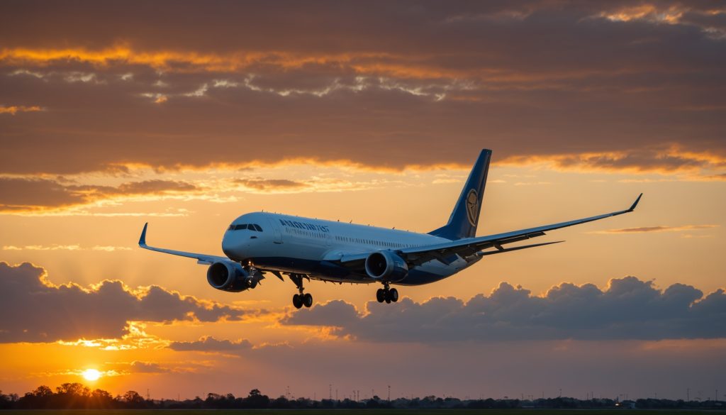 Avion de ligne commercial au décollage, symbole des résultats financiers du secteur aérien en 2026