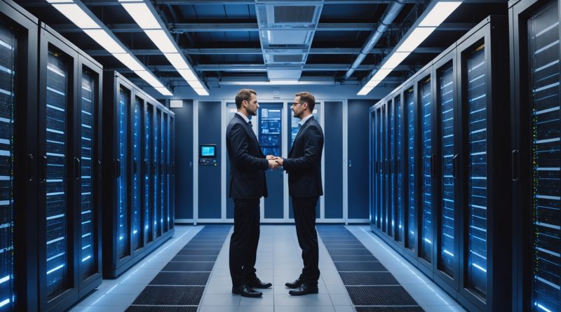 Centre de données moderne avec racks serveurs et infrastructures électriques pour l'intelligence artificielle