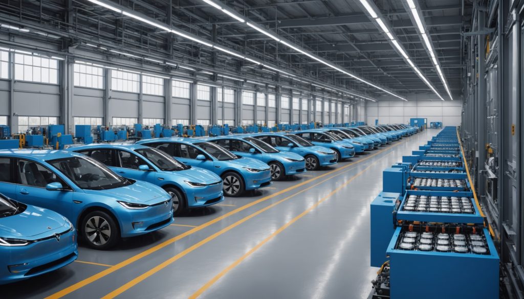 Illustration d'une gigafactory de batteries électriques, industrie automobile française
