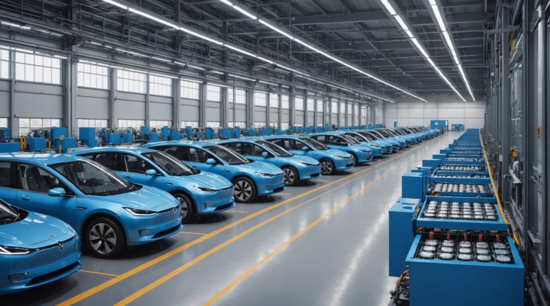 Illustration d'une gigafactory de batteries électriques, industrie automobile française