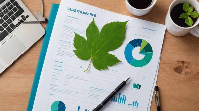 Illustration d'un rapport de durabilité d'entreprise avec icône feuille verte, symbolisant le reporting CSRD pour les PME