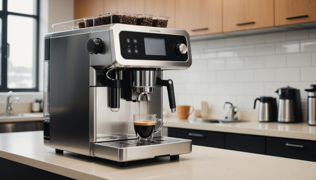 Machine à café moderne dans un espace de pause en entreprise
