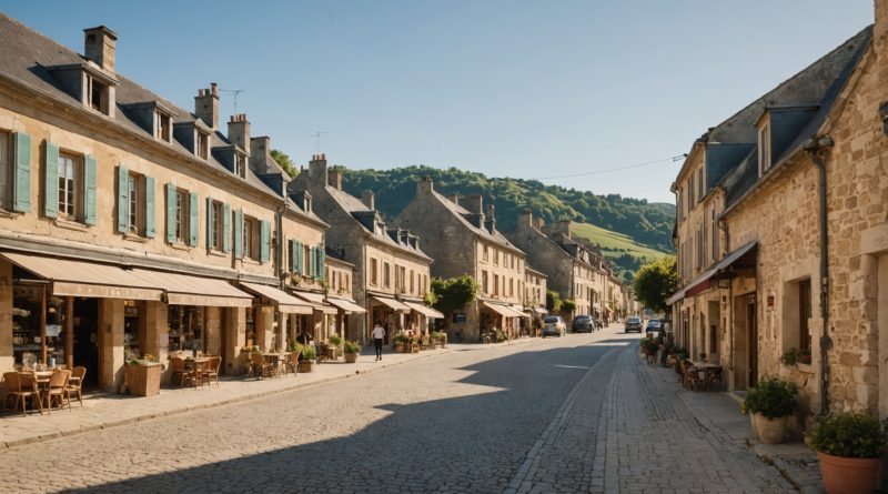 Rue principale d'une petite ville française avec commerces et entrepreneurs locaux