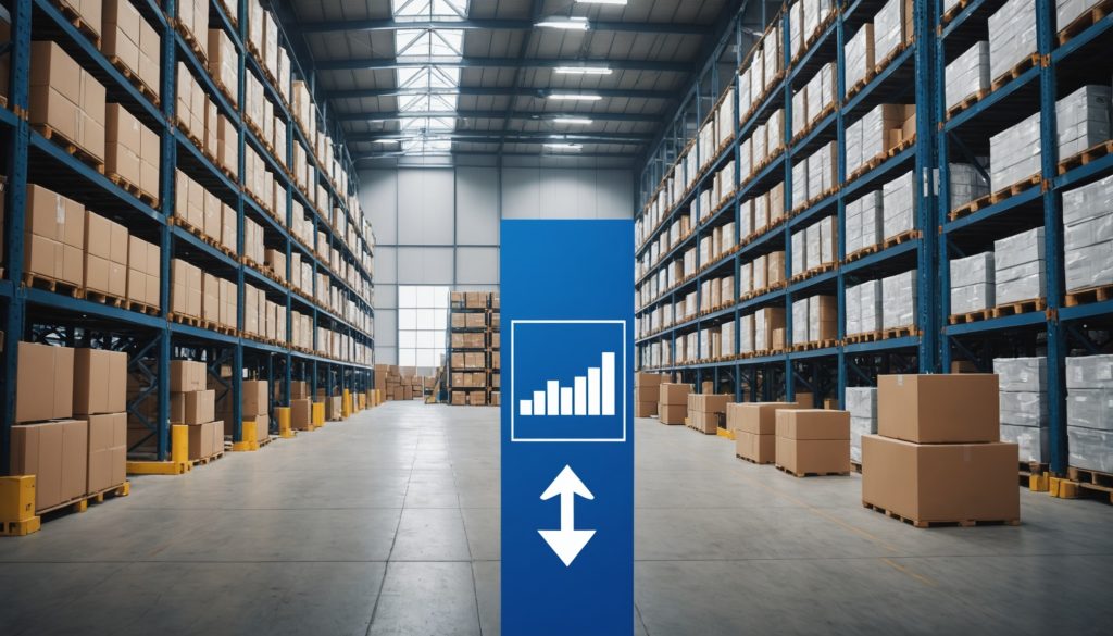 Illustration d'un entrepot de distribution avec courbe de croissance financiere
