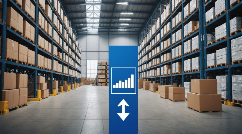 Illustration d'un entrepot de distribution avec courbe de croissance financiere