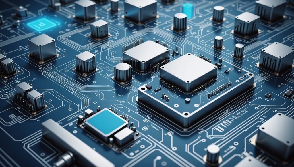 Illustration générée par IA, ne représente pas un site réel : fusion symbolique entre électrification et logiciel industriel