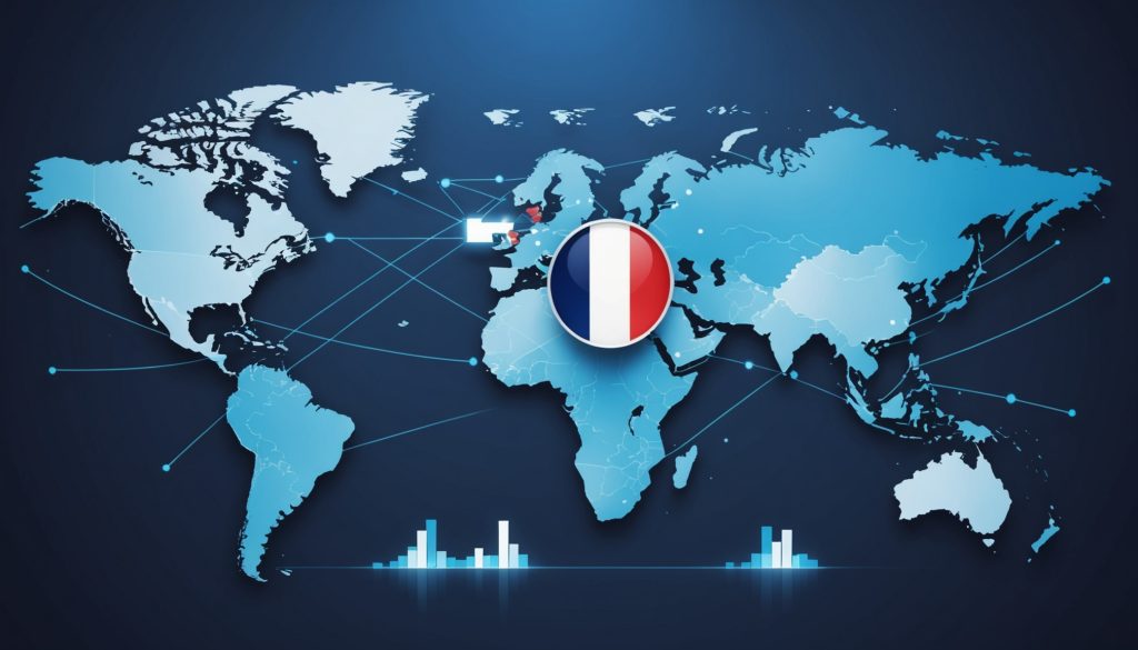 Illustration abstraite d'un classement mondial des entreprises, drapeau français, générée par IA