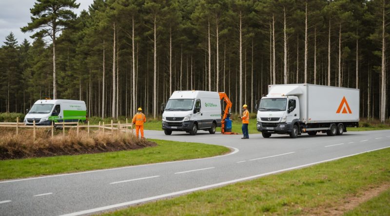Équipe d'aménagement paysager et véhicule de travaux publics en Bretagne