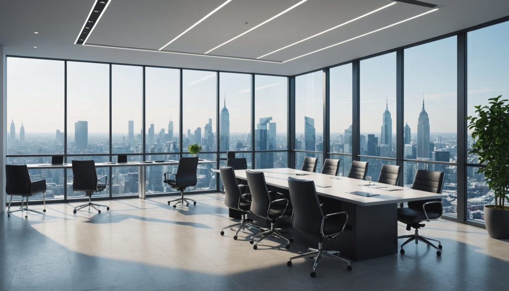 Illustration générée par IA représentant un bureau de direction d'entreprise, ne représente pas une personne réelle